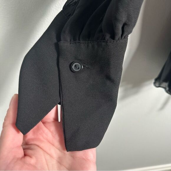 H&M Elegant Black Sheer Pleated Chiffon Long Sleeve Blouse Size Small Office - Picture 7 of 16